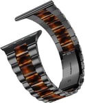 iitee Compatible with Apple Watch Strap 45mm 44mm 42mm, Light Resin with Stainless Steel Replacement Wristband for Apple iWatch SE Series 7 6 5 4 3 2 1 Women Men - Black+Dark Amber