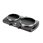 Geepas Double Ceramic Hot Plate – Portable Infrared Electric Hob Cooker - Double Burner Camping Hob Cooktop, Dual Adjustable Temperature, Overheat - Great to use at Campsites Caravan - 2000W, Black