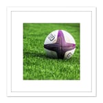 Sport Rugby Ball Field World Cup Photo 8X8 Inch Square Wooden Framed Wall Art Print Picture with Mount