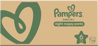 Pampers Baby Dry Nappy Pants Size 6 (15+ kg), Baby-Dry Night, 124 Nappies