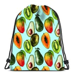 wallxxj Cinch Bags Tropical Exotic Fruits Avocado Mango And Kiwi Slice On Blue Summer Laundry Bag Gym Yoga Bag Drawstring Bags Drawstring Backpack Cinch Bags Daypack Casual Travel