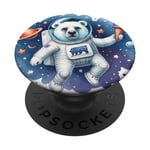 L'astronaute ours flotte dans l'espace. Ice Bear Space Suit Stars PopSockets PopGrip Interchangeable