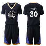 Curry#30 Warriors Basketball Jersey Adult Black, Basketball Gym T-shirt Short Sleeve Sports Top and Shorts Set, Fabric (S~4XL)-XXXL