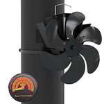 vounot Ventilateur Poêle à Bois 6 Lames avec Thermomètre Ventilateur Cheminée Appareil de Chauffage Alimenté Fixé sur le Tuyau de Cheminée pour Foyer, Poele a Granule, Foyer à Bois