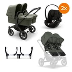 bugaboo Tvillingvagn Donkey 5 Twin Complete Black Forest Green inklusive cybex GOLD Cloud G i-Size Magic Black