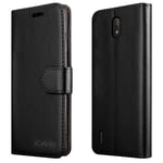 iCatchy For Nokia C2 Case Leather Wallet Book Flip Folio Stand View Cover Pouch for Nokia C2 (Black)