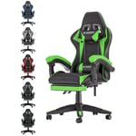 Rattantree - Fauteuil gamer ergonomique Chaise de bureau - Avec appui-tête, Support lombaire et Repose-pieds - Hauteur Réglable - Noir et Vert