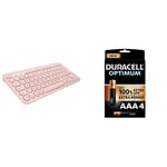 Logitech K380 Multi-Device Bluetooth Keyboard for Mac with Compact Slim Profile, Easy-Switch up to 3 Devices, Scissor Keys - Pink + Duracell NEW Optimum AAA Alkaline Batteries [Pack of 4]