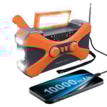 10000mAh solardriven nödhandvevradio, med ström för handvev, ficklampa, USB-multifunktionsradio, orange orange