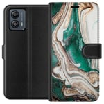 Motorola Moto G53 Svart Plånboksfodral Grön / Guld marmor
