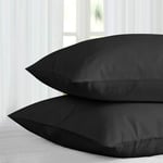 Pair Of Black Pillow Covers Hotel Quality 100% Poly Cotton Pillow Cases (Black, 2 Pillow Cases)
