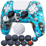 9CDeer 1 Piece of Silicone Transfer Print Protective Cover Skin + 10 Thumb Grips for Playstation 5 / PS5 / Dualsense Controller Sorceress