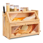 Leader Accessories Double Decker Bamboo Bread Bin 2-Layer Bread Box for Kitchen Large Capacity Food Bread Storage Retro 50x25x35cm