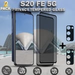 2-Pack Privacy SAMSUNG S20 FE 5G Skärmskydd & 2-Pack linsskydd - Härdat Glas 9H - Super kvalitet 3D