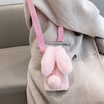 HFICY for Apple Ipod Touch 6/7 Phone Cases with 3 Tempered Film & Crossbody Lanyard,Rabbit Fur Fluffy Bunny Ears Frost Furry Fuzzy for Woman Girls Soft Cute Plush Winter Warm Covers with Strap (Pink)