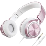 AILIHEN C8 Headphones with Microphone and Volume Control Folding Lightweight Headset for Cellphones Tablets Smartphones Laptop Mp3/4 (Rose Gold)