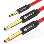 LinkinPerk Dubbel 6,35 mm monokabel, 1/4 till 1/8 tum 3,5 mm till 2 x 6,35 mm kabel ljuddelare, digitalt gränssnitt kabel instrumentkabel för mixer, ljudinspelare, gitarr, förstärkare (3 m)