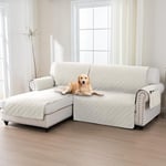 BellaHills Housse Canape d'angle,2 Places Protege Canape 100% Impermeable,Housse Meridienne Côté Gauche,avec Poches Latérales,Forme de L 205cm,Beige