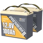 Batterie LiFePO4 Lithium 12V 100Ah Mini Power Queen, plus petite et plus légère, Max.1280Wh Énergie,Durée de vie de 10 Ans, jusqu'à 15000 Cycles pour