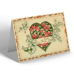 VALENTINES DAY CARD - Vintage Design - Heart Shaped Outline With Red Roses