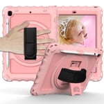 Silicone Case Compatible with iPad Pro9.7/iPad 6 Pen Holder, 3-in-1 Rotating Stand, Hand/Shoulder Strap, Full Body Durable Shockproof Protective Case for iPad Pro9.7 iPad 6 iPad Air2, Rose Gold