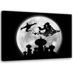 FEEBY Tableau Aladin silhouette sur fond de Lune - 70 x 50 cm Noir, blanc