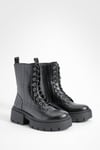 Womens Wide Fit Chunky Croc Hiker Boots - Black - 6, Black
