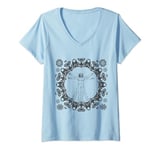 Womens Zallij Vitruvian Man Leonardo da Vinci Moroccan Art V-Neck T-Shirt