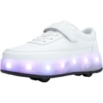 Rullskridskor för pojkar och flickor med 4 hjul, justerbara ungdomsskor med hjul, med glöd white(purple light) 37