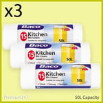 3 x Baco Home Kitchen Bin Liners For Swing Bins DRAWTIGHT Pack of 45 Bags 50L