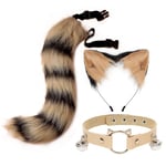 3pcs Cosplay Cat Cute Ears Headband Furry Fox Tail Bell Neck Choker Set Toys -a Yellow-black