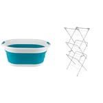 Beldray LA034816TQ Strong Oval Collapsible Laundry Basket with Durable Plastic Handles, 37 Litre Capacity, Turquoise + Russell Hobbs LA083357PINKEU7 Three Tier Clothes Airer Rack