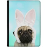 Azzumo Pug Dressed as a Bunny - Turquoise Faux Leather Case Cover/Folio for the Apple iPad 10.2 (2020) 8th Generation
