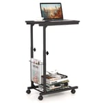 Höjdjusterbart laptopbord med förvaringskorg & hjul C-format soffbord svart