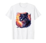 Cool black cougar sunset mountain lion puma animal anime art T-Shirt