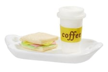 Creativ Miniatyr Frukostbricka Med Kaffe Och Dubbelmacka - ca 5 x 3 cm