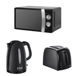 Russell Hobbs 17 L, 700 W Manual Microwave with Textures Kettle, 1.7 L, 3000 W and Textures 2 Slice Toaster - Black