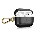 ICARER AirPod Pro 2 Case, Premium Genuine Leather Portable with Metal Keychain Case for AirPod Pro 2nd Generation (Black)