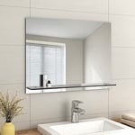 EMKE Miroir sans Cadre avec étagère – Petit Miroir de Rasage Mural de Salle de Bain avec Rangement, Miroir de courtoisie rectangulaire 80 x 60 cm
