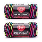 Red Heart Super Saver Jumbo Lot de 2 paquets de 283 g de fil à rayures fluo – Acrylique – 4 moyen (peigné) – 450 m – Tricot/crochet