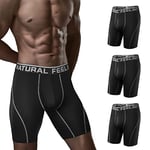 Natural Feelings 9in Lot de 3 Boxer Homme Long Calecons Homme sous-vêtements Sport Noir M