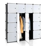 16 Cube Cloth Storage Organizer Portable Wardrobe Closet 16 Doors 2 Hanging Rods