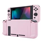 eXtremeRate PlayVital Back Cover for Nintendo Switch Console, NS Joycon Handheld Separable Hard Shell, Soft Touch Customized Dockable Protective Case for Nintendo Switch - Cherry Blossoms Pink