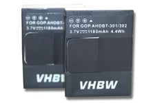 2 x Batterie 1180mAh (3.7V) vhbw pour GoPro Hero 3 III, 3 III CHDHX-301, 3+ III Plus Black, White, Silver, Edition comme AHDBT-201 AHDBT-301 AHDBT-302
