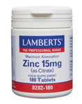Lamberts Zinktabletter 15mg (zinkcitrat) 180 tabletter