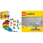 LEGO 11013 Classic Briques Transparentes Créatives: Set de Construction pour Animaux Lion, Oiseau & 11024 Classic La Plaque De Construction Grise 48x48, Socle de Base pour Construction