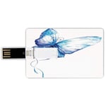 8G USB Flash Drives Credit Card Shape Watercolor Memory Stick Bank Card Style Hand Drawn Style Blue Butterfly Nature Inspired Art Brush Strokes in Soft Colors Decorative,Blue White Waterproof Pen Thu