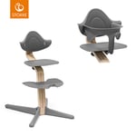STOKKE® Nomi® Matstol natur bok/grå + babyset grå