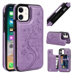 Compatible with iPhone 12 Wallet Case (iPhone 12/5.4 Inches, Purple-butterfly)
