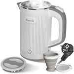 Bouilloire électrique portable avec tasse pliante, 800ml voyage bouilloire électrique cuisson rapide silencieux en acier inoxydable petite bouilloire